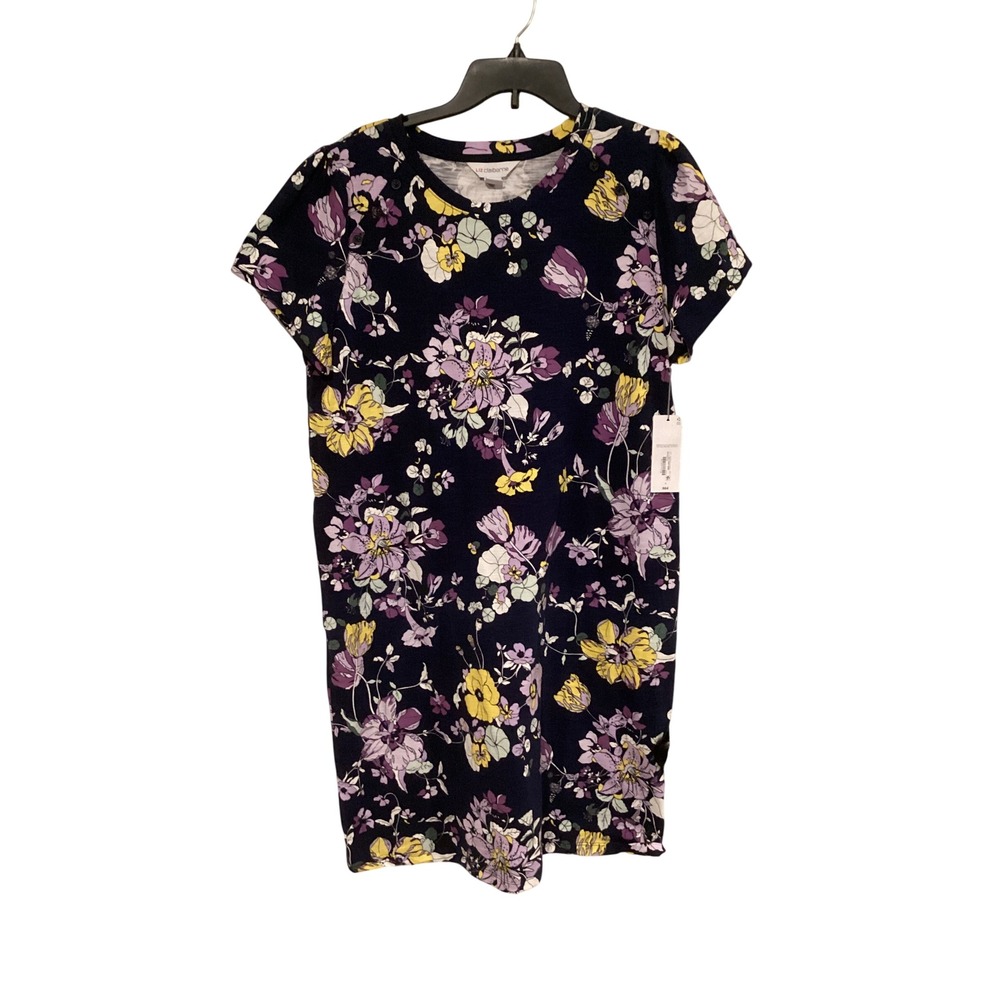 Liz Claiborne Womens Navy Floral Slub Knit T-Shirt Shift Dress Large NWT